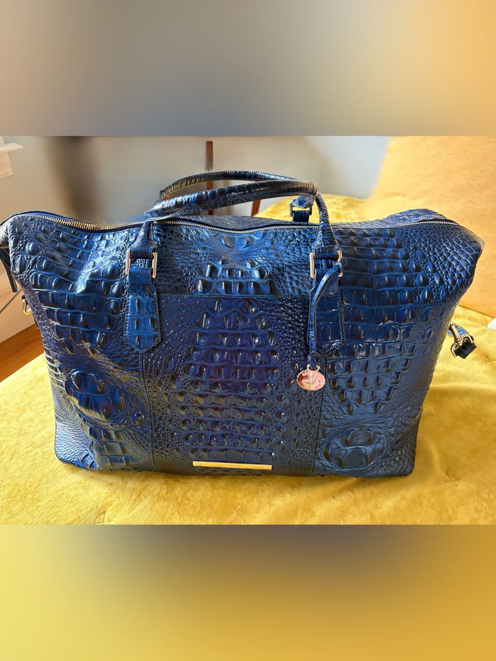 Brahmin Duxbury Weekender Melbourne Croc-Embossed Saphire Travel Tote. Like new